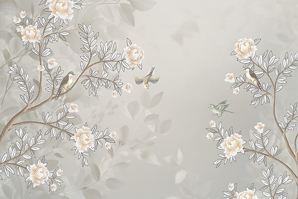 Papel de parede com pássaros num ramo de árvore Papel de parede com pássaros num ramo de árvore