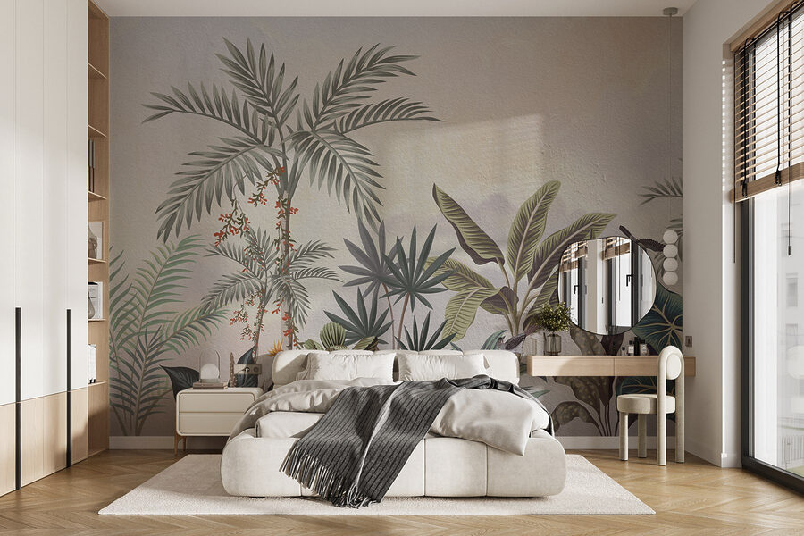 Pintura mural de plantas e pássaros Pintura mural de plantas e pássaros
