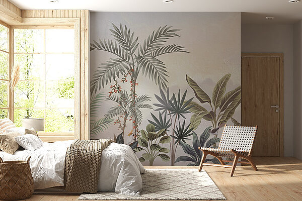 Pintura mural de plantas e pássaros Pintura mural de plantas e pássaros