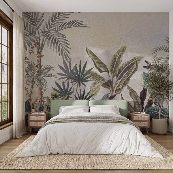 Pintura mural de plantas e pássaros Pintura mural de plantas e pássaros