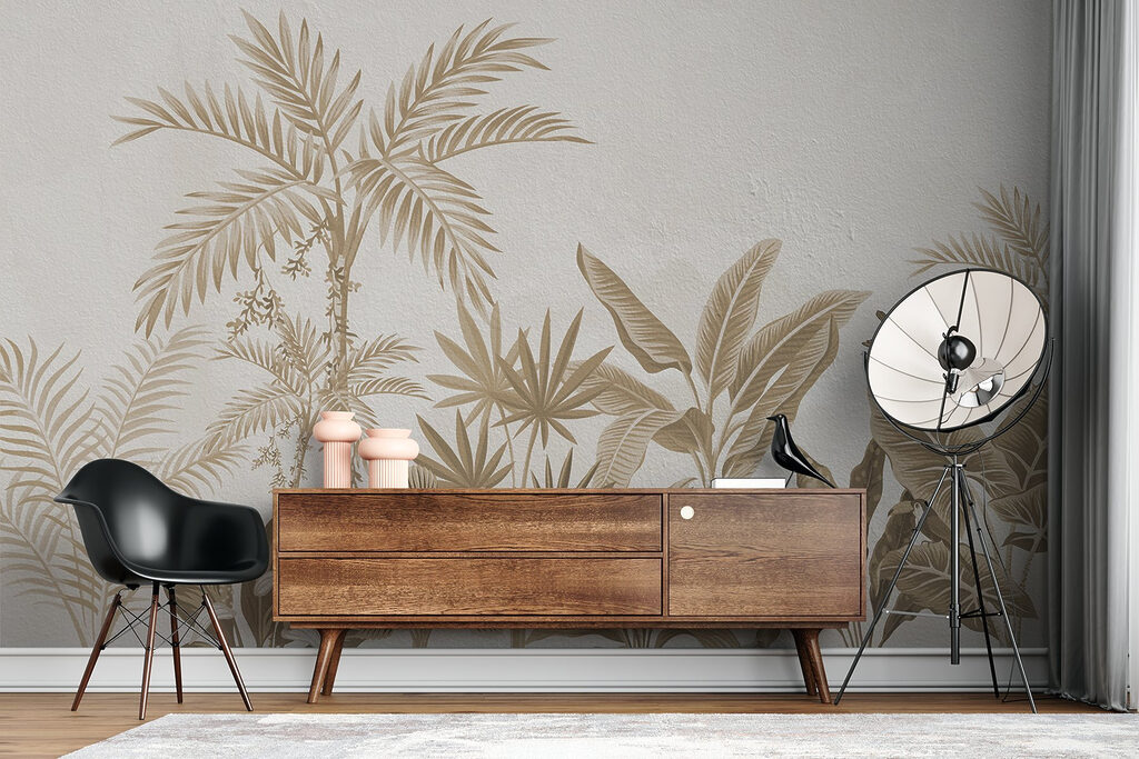 Wallpaper with plants and leaves