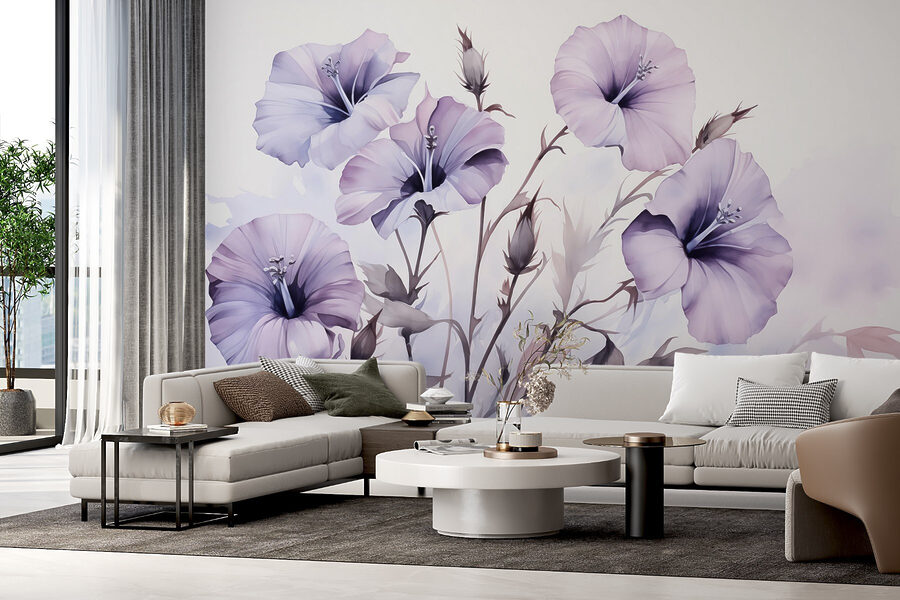 Pintura de flores roxas