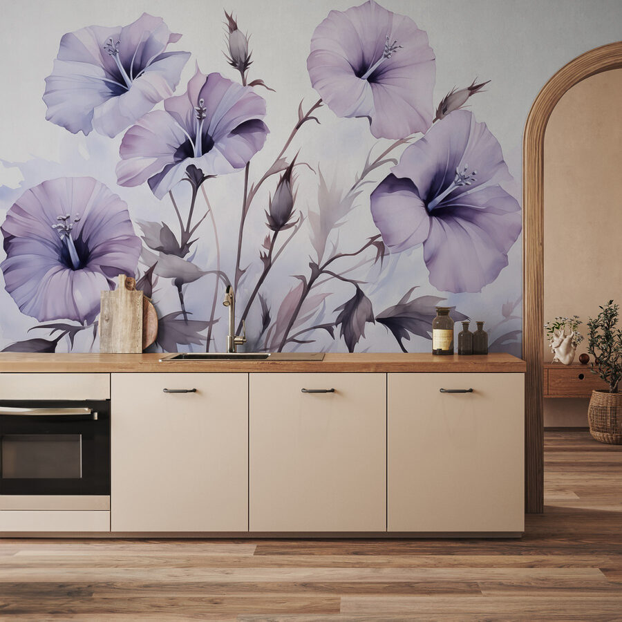 Pintura de flores roxas