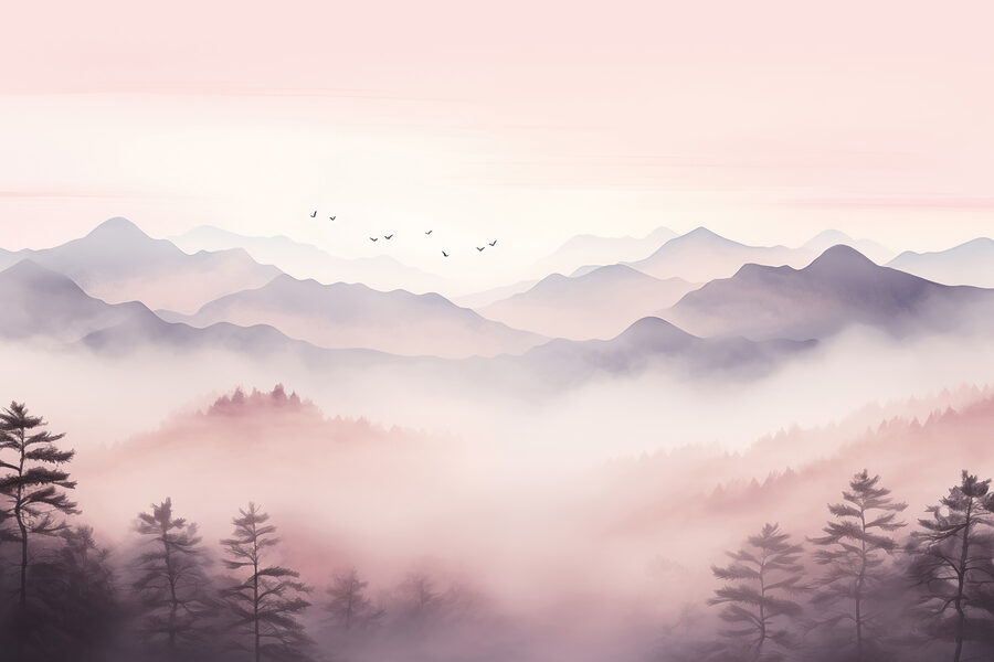 Paisagem com árvores e montanhas