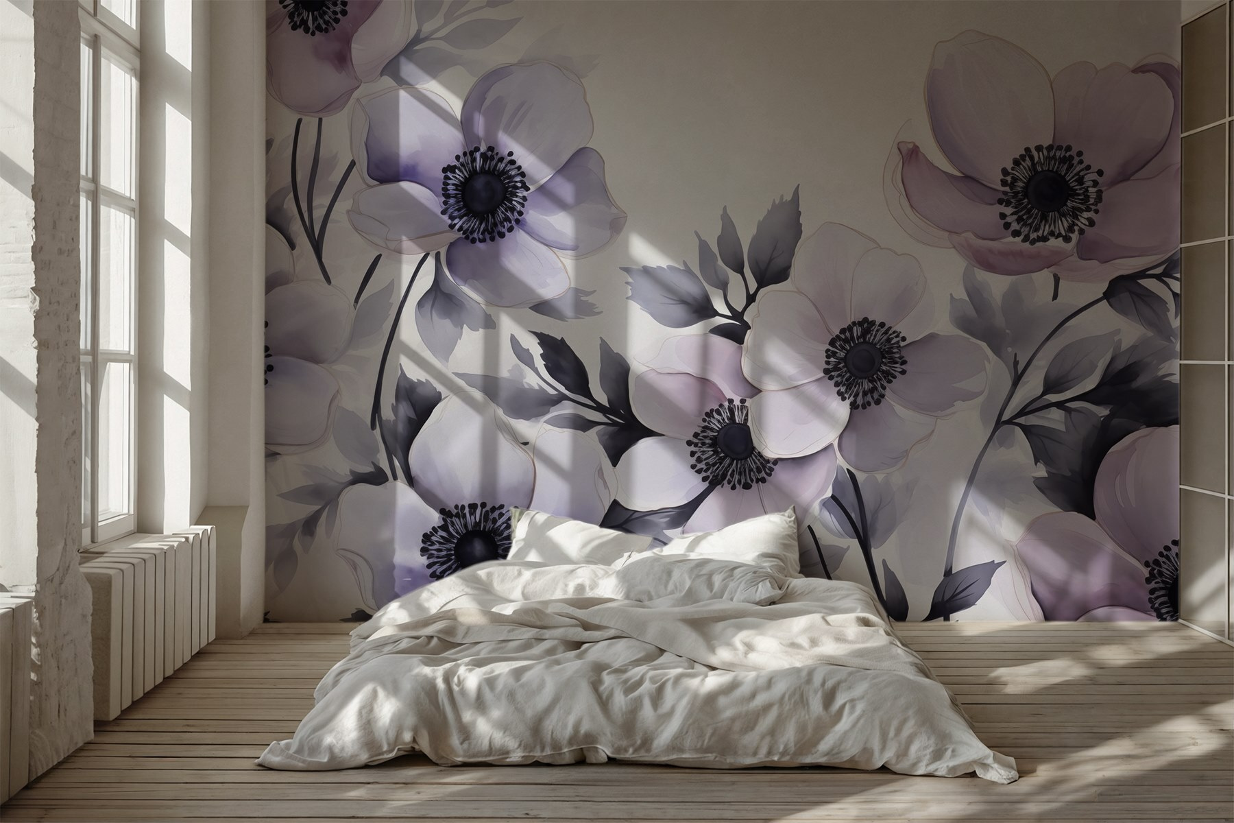 Painting of flowers on a white surface Painting of flowers on a white surface