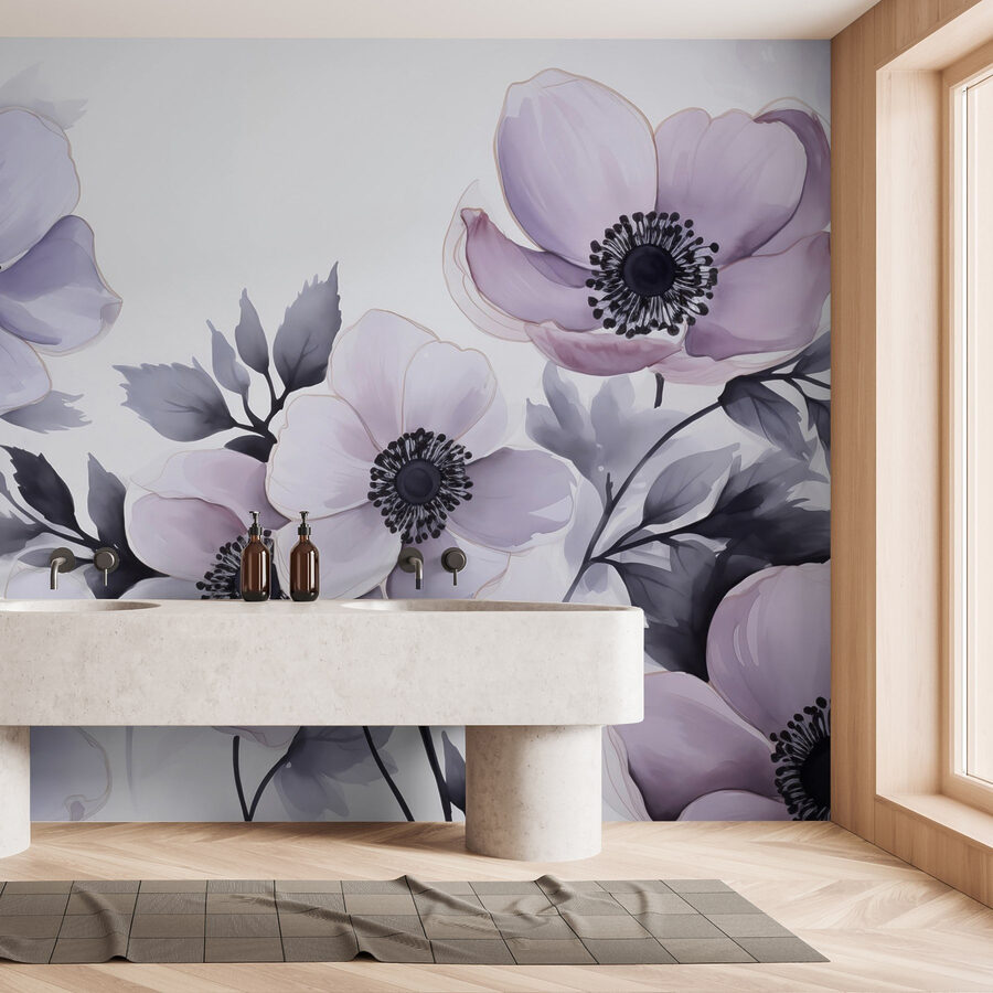Pintura de flores sobre uma superfície branca