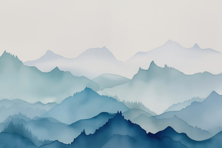 Pintura de montanhas e árvores