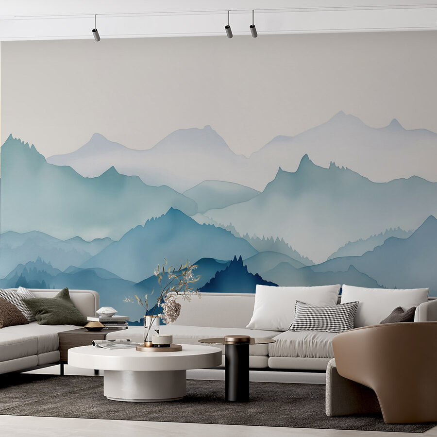 Pintura de montanhas e árvores