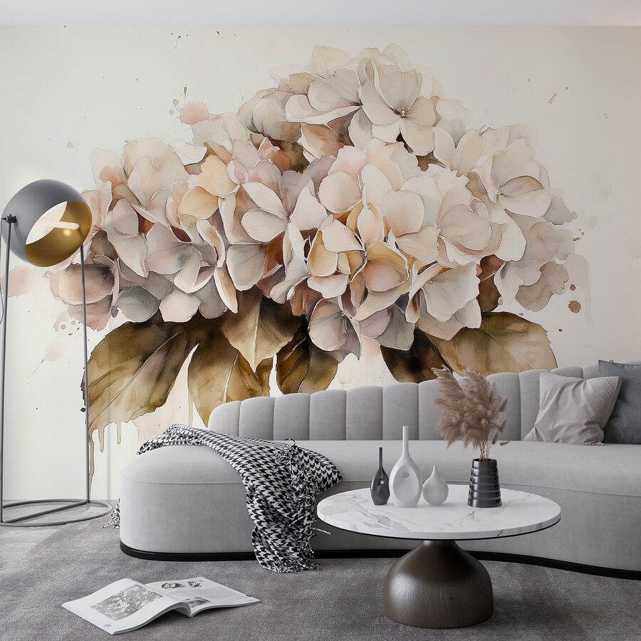 Pintura de um ramo de flores brancas