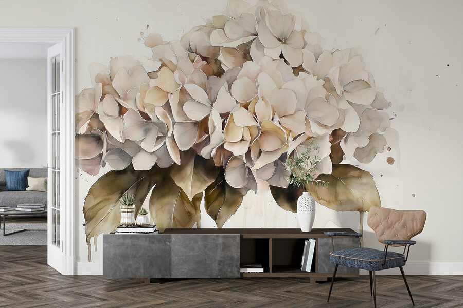 Pintura de um ramo de flores brancas