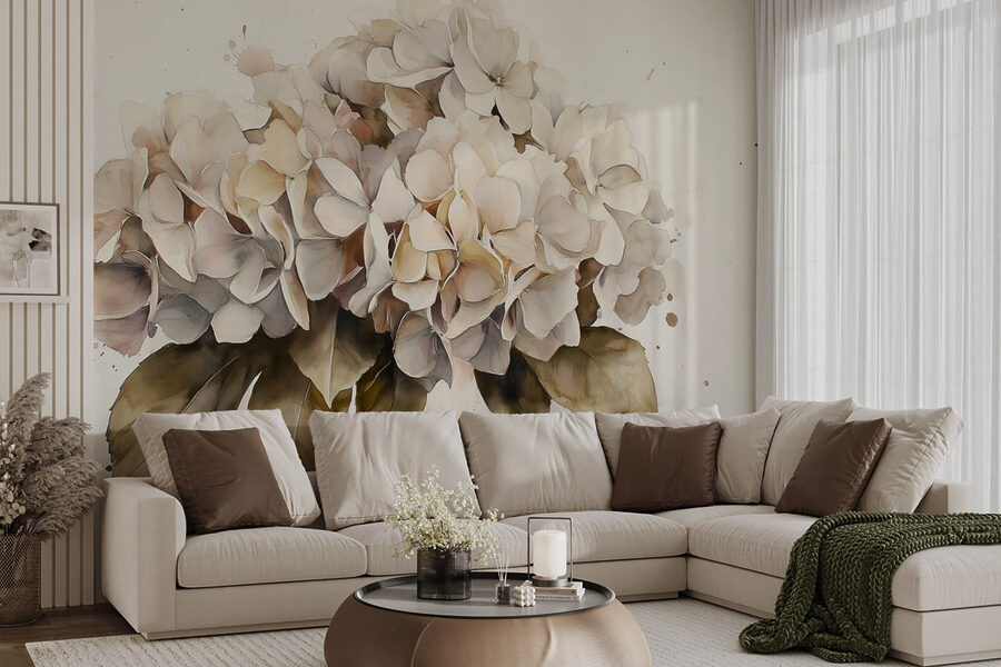 Pintura de um ramo de flores brancas