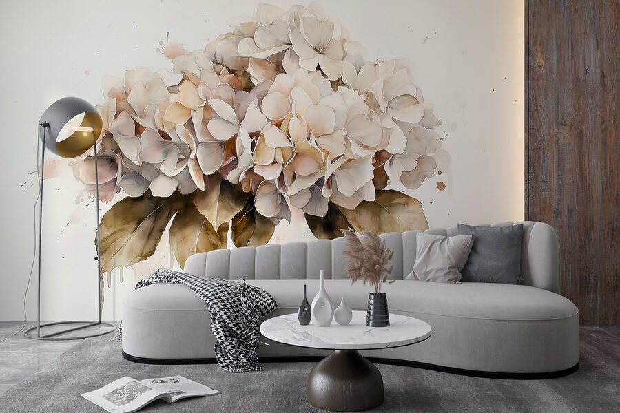 Pintura de um ramo de flores brancas
