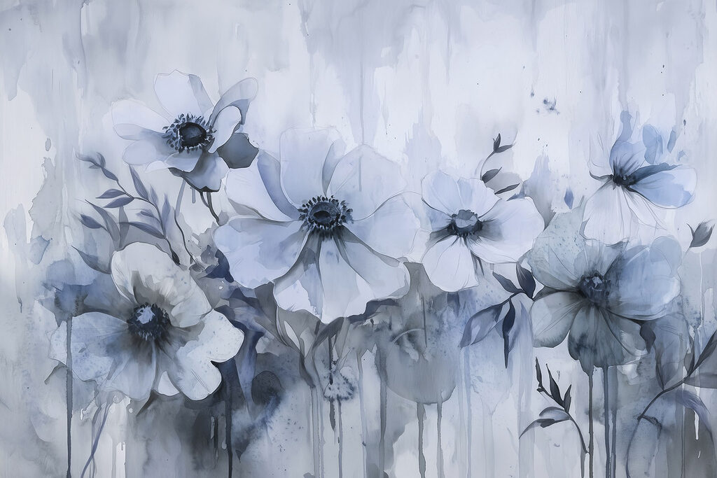 Pintura de flores sobre um fundo branco Pintura de flores sobre um fundo branco