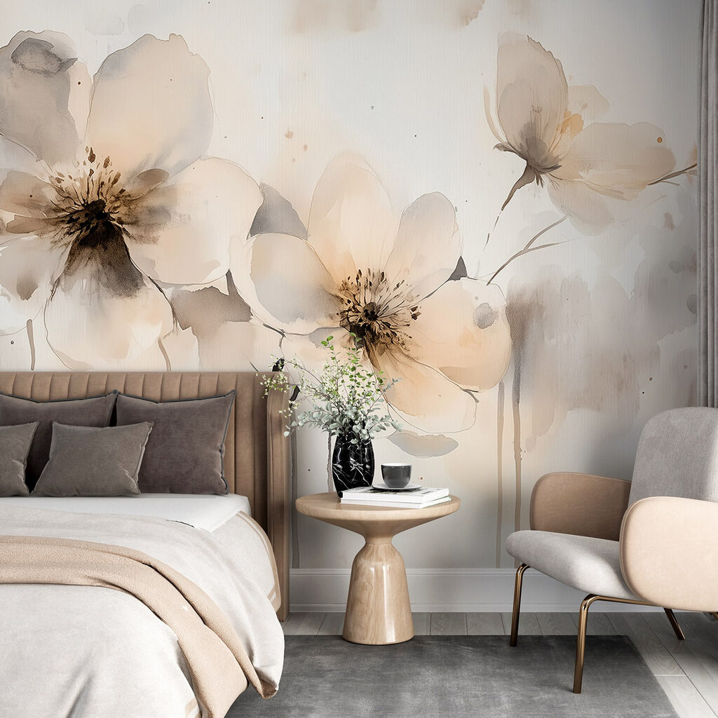 Painting of flowers on a white surface