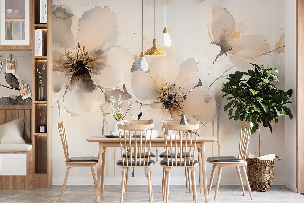 Painting of flowers on a white surface