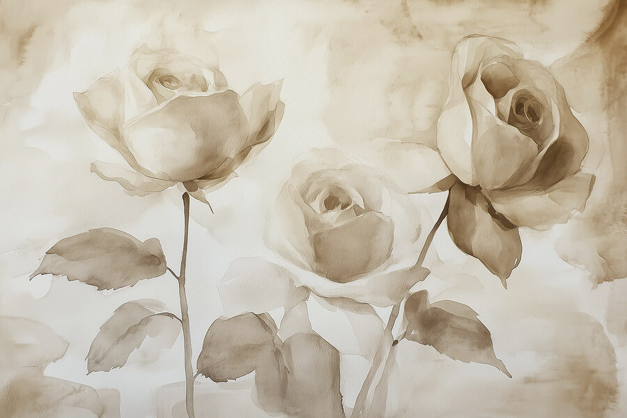 Pintura de rosas com folhas Pintura de rosas com folhas