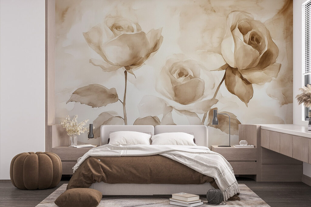 Painting of roses with leaves