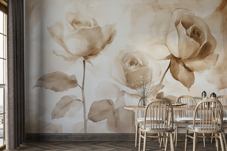 Pintura de rosas com folhas Pintura de rosas com folhas