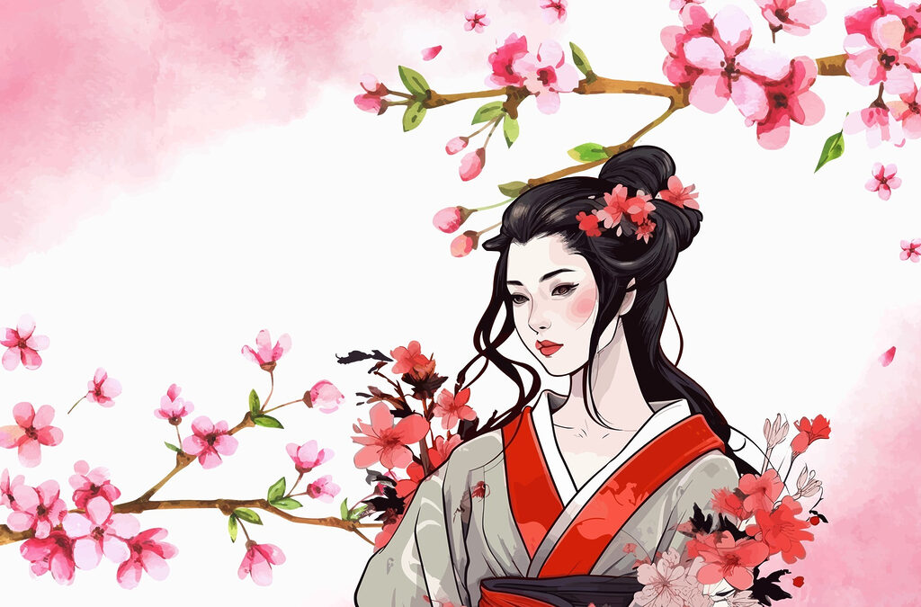 Mulher de quimono com flores Mulher de quimono com flores