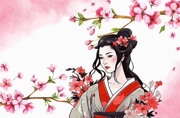 Mulher de quimono com flores Mulher de quimono com flores