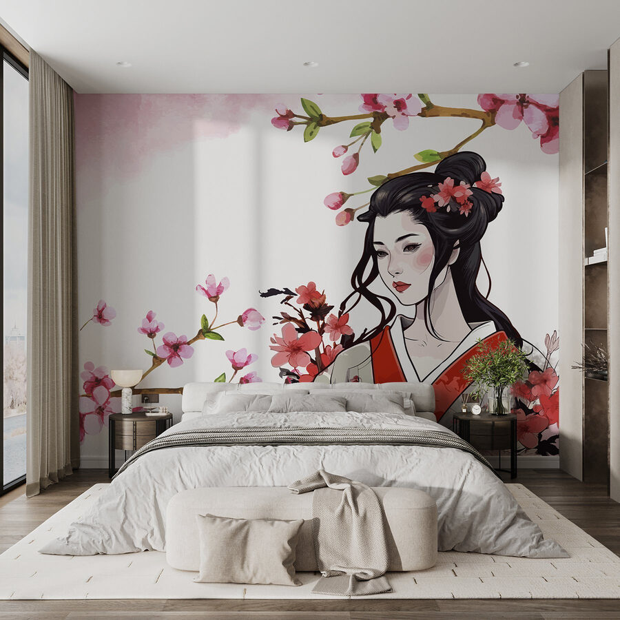 Papel de parede Mulher de quimono com flores
