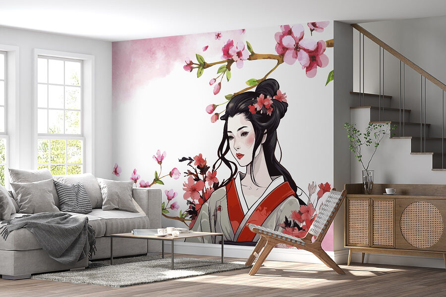 Papel de parede Mulher de quimono com flores - Image 2