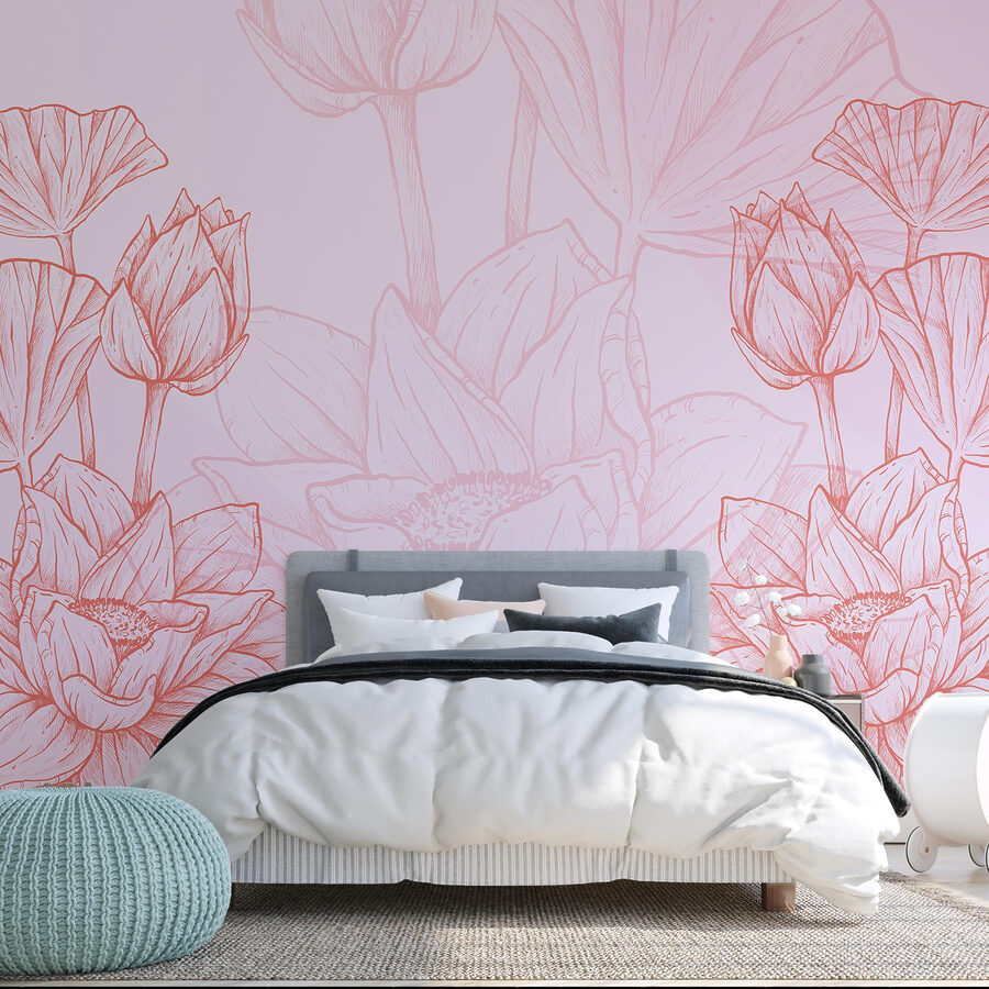 Desenho de flores cor-de-rosa e brancas