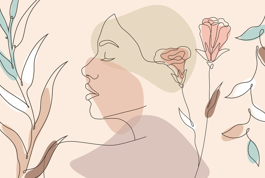 Rosto de mulher com flores