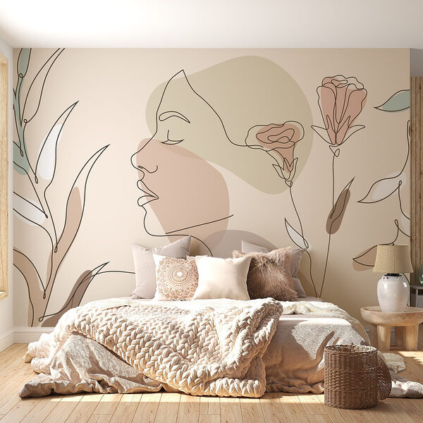 Papel de parede Papel de parede Rosto de mulher com flores (REF: w02543)