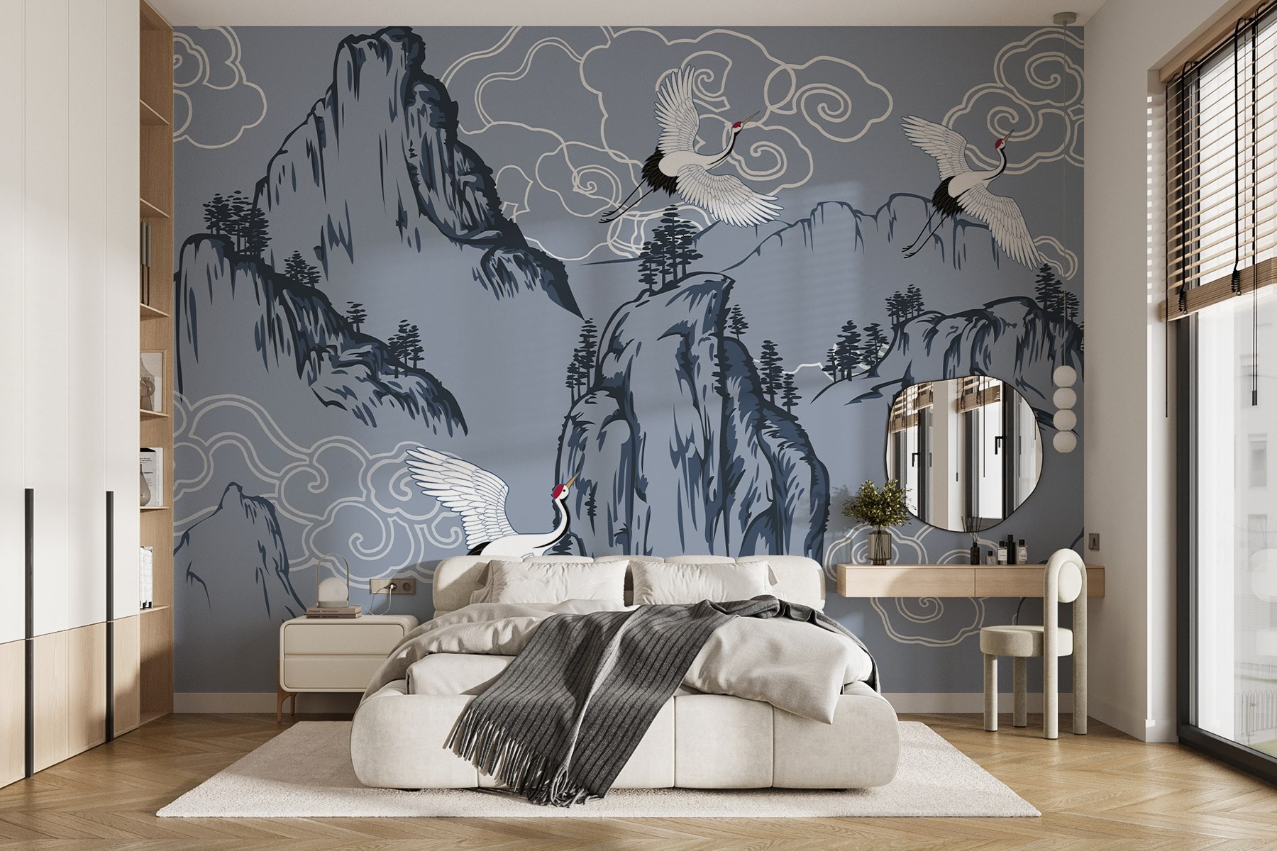 Wallpaper with birds flying over mountains