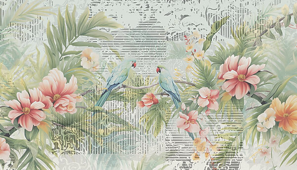 Pássaro num ramo com flores Pássaro num ramo com flores
