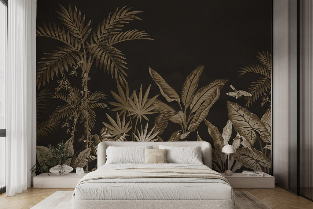 Wallpaper with plants and leaves