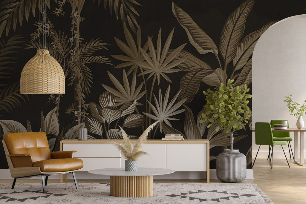 Wallpaper with plants and leaves