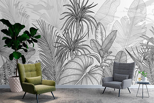 Desenho a preto e branco de plantas Desenho a preto e branco de plantas