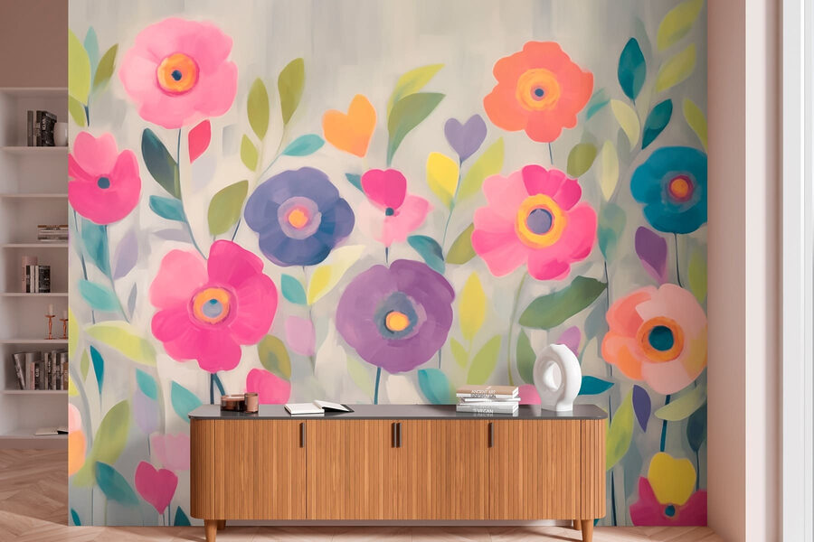 Pintura de flores e folhas