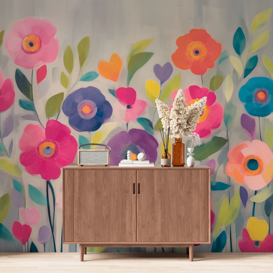 Pintura de flores e folhas