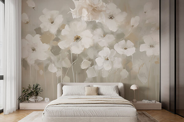 Papel de parede Papel de parede Pintura de flores brancas (REF: w08542)