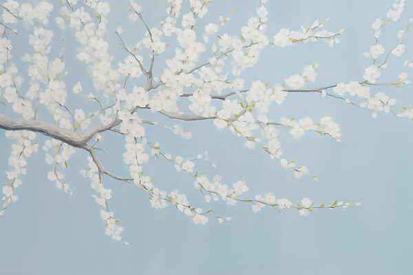 Pintura de uma árvore com flores brancas Pintura de uma árvore com flores brancas