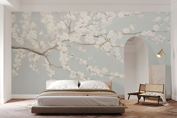 Pintura de uma árvore com flores brancas Pintura de uma árvore com flores brancas