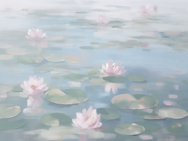 Água com nenúfares e flores cor-de-rosa Água com nenúfares e flores cor-de-rosa