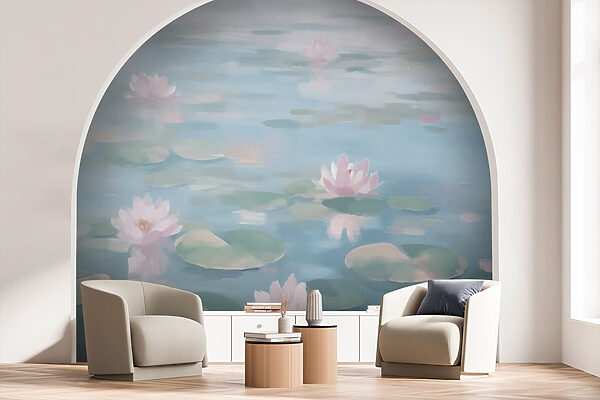 Água com nenúfares e flores cor-de-rosa Água com nenúfares e flores cor-de-rosa