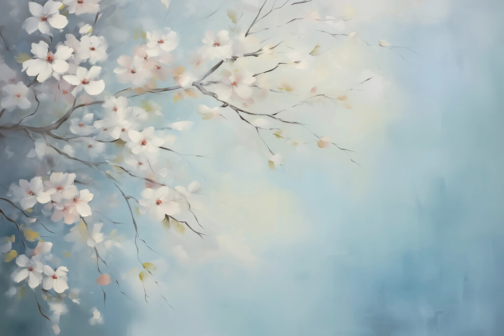 Pintura de um ramo de árvore com flores brancas Pintura de um ramo de árvore com flores brancas