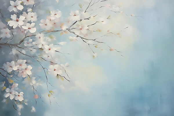Pintura de um ramo de árvore com flores brancas Pintura de um ramo de árvore com flores brancas