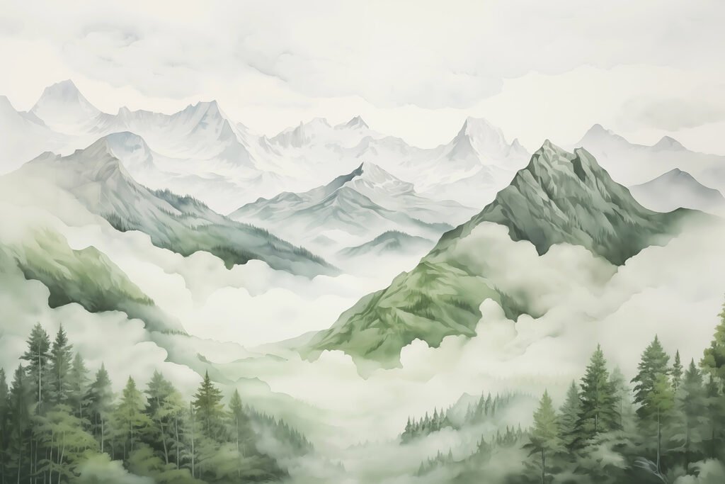 Pintura de montanhas e árvores Pintura de montanhas e árvores