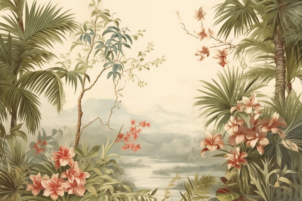 Papel de parede com flores e árvores Papel de parede com flores e árvores