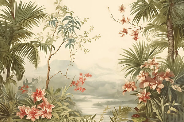 Papel de parede com flores e árvores Papel de parede com flores e árvores