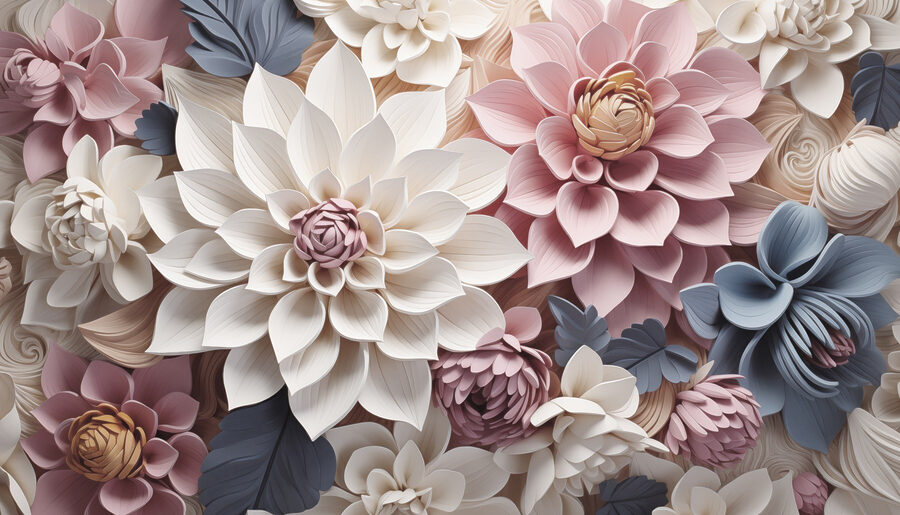 Grupo de flores com folhas