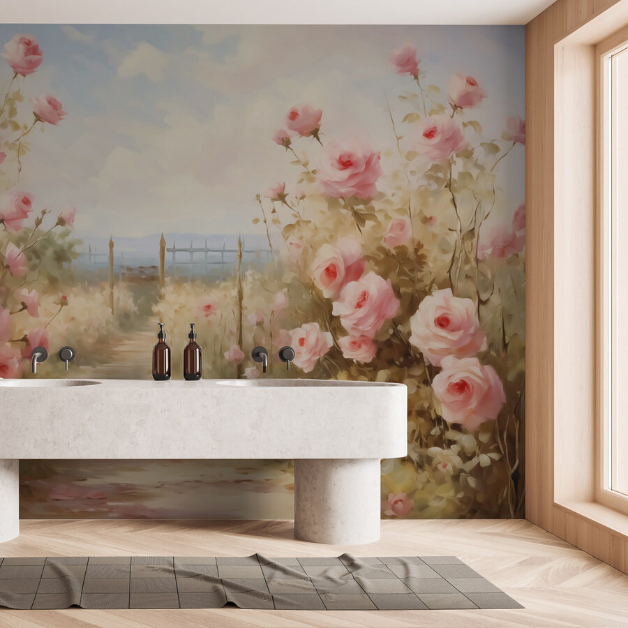 Pintura de rosas cor-de-rosa