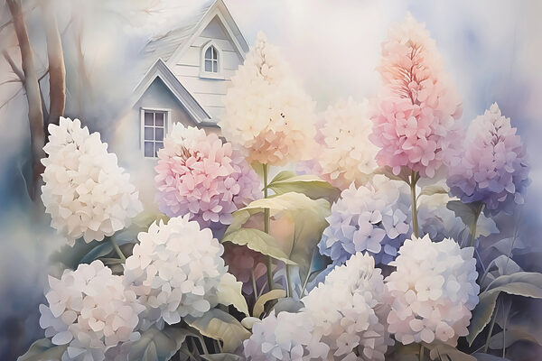 Pintura de flores em frente a uma casa Pintura de flores em frente a uma casa