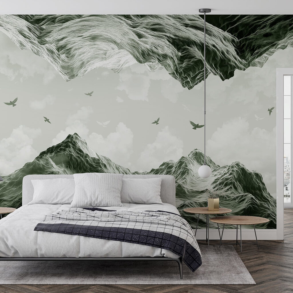 Birds flying over mountains